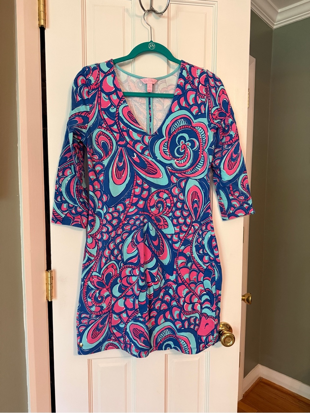 Lilly Pulitzer Blue & Pink Paisley V-Neck Tunic Dress